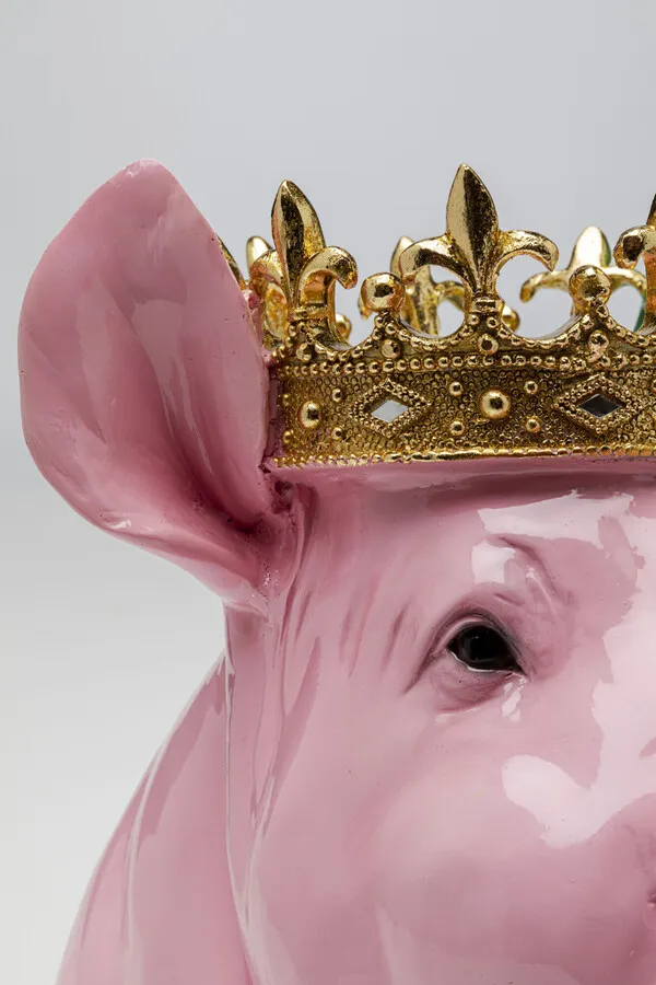 Figurka dekoracyjna CROWNED PIG - różowy/zielony