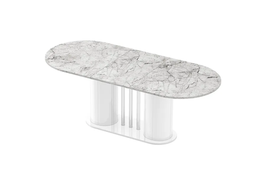 Stół rozkładany CESARO 160/208x89 - venatino white połysk/biały połysk