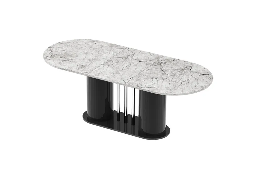Stół rozkładany CESARO 160/208x89 - venatino white połysk/czarny połysk
