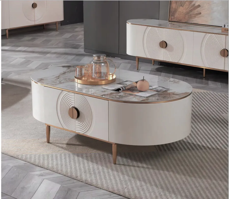 Stolik kawowy owalny MEDIOLAN - kremowy