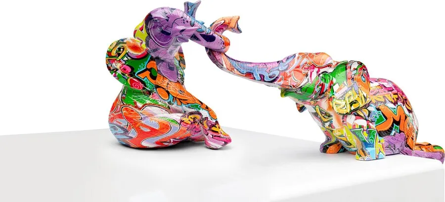 Zestaw 2 figurek dekoracyjnych ELEFANT ZIRKUS GRAFFITI - wielokolorowy