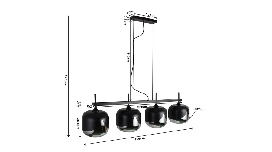 Lampa wisząca SMOKE GOBLET QUATTRO - czarny