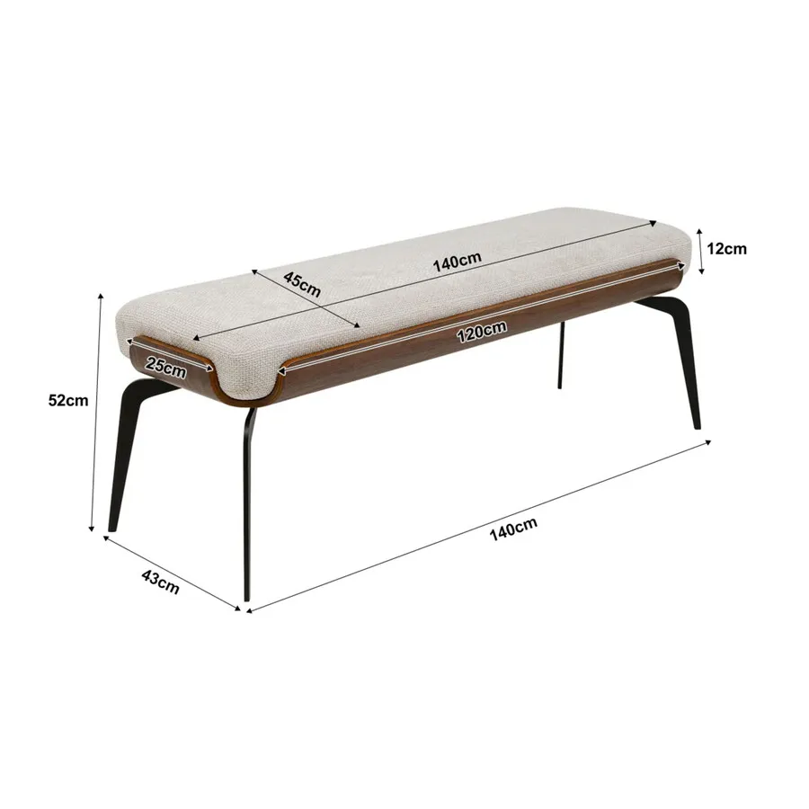 Ławka tapicerowana MARC 140 cm - beżowy/czarny