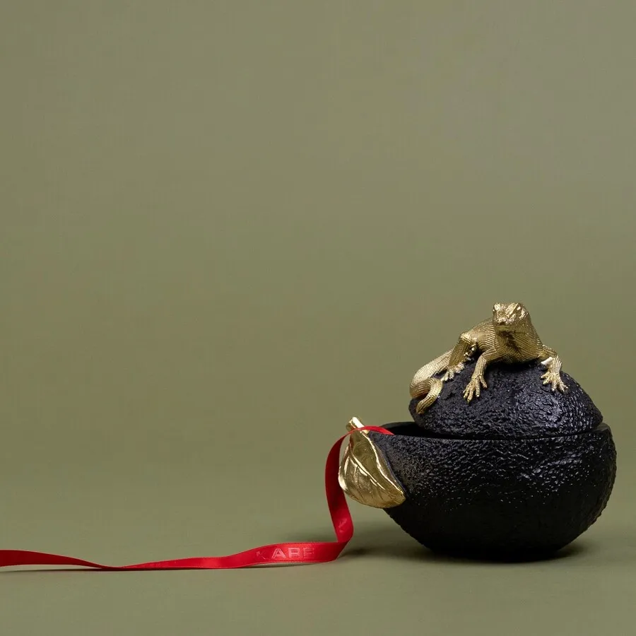 Pojemnik dekoracyjny AVOCADO LIZARD - czarny/złoty