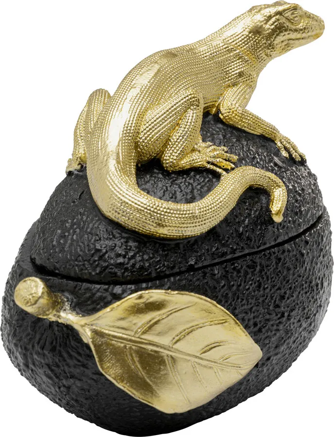 Pojemnik dekoracyjny AVOCADO LIZARD - czarny/złoty