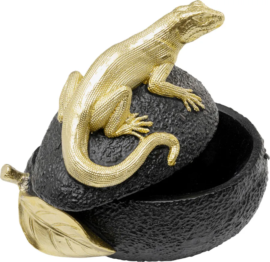 Pojemnik dekoracyjny AVOCADO LIZARD - czarny/złoty