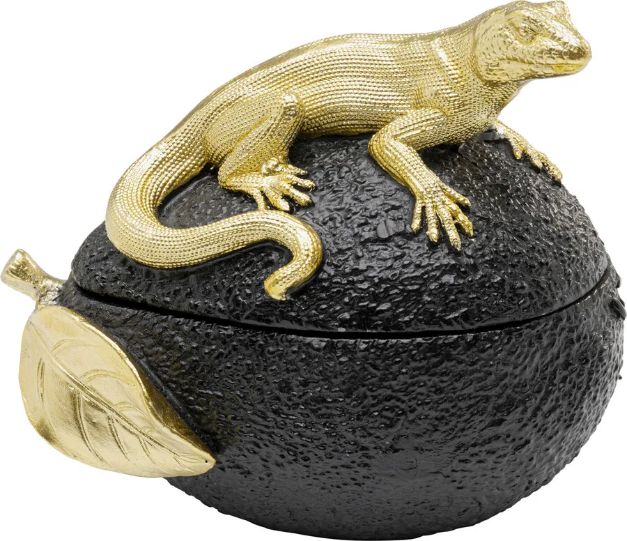 Pojemnik dekoracyjny AVOCADO LIZARD - czarny/złoty