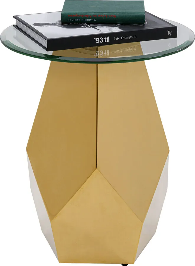 Stolik boczny okrągły RICCHEZZA 45 cm - transparentny/złoty