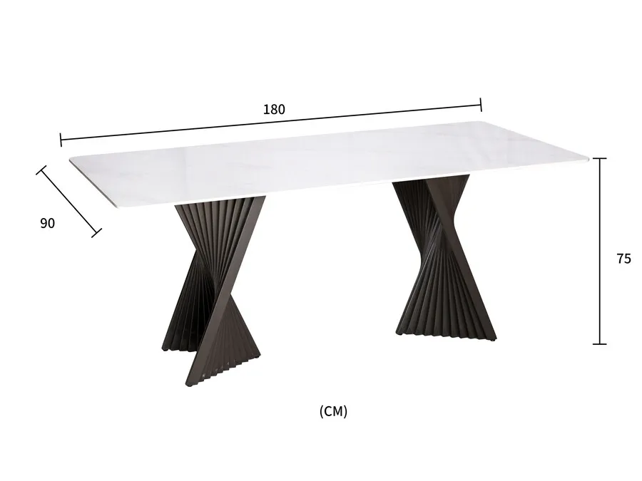 Stół MODIG 180x90 - biały marmur/grafitowy