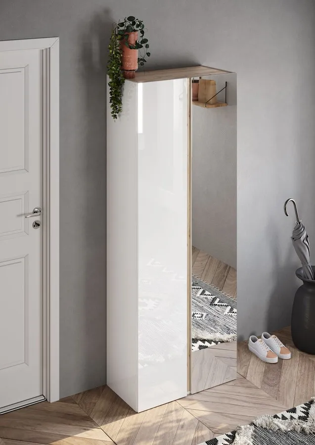 Szafa na buty 2-drzwiowa FRAME - biały połysk