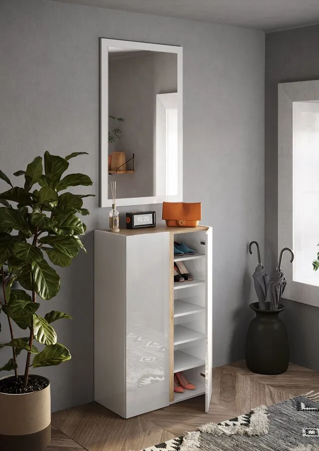 Szafka na buty 2-drzwiowa FRAME - biały połysk