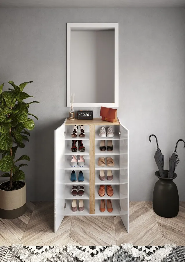 Szafka na buty 2-drzwiowa FRAME - biały połysk
