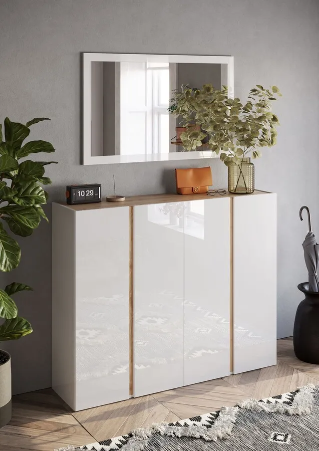 Szafka na buty 4-drzwiowa FRAME - biały połysk