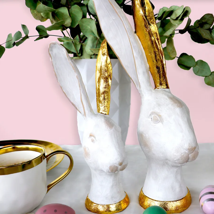 Figurka dekoracyjna królik BUNNY GOLD - biały/złoty
