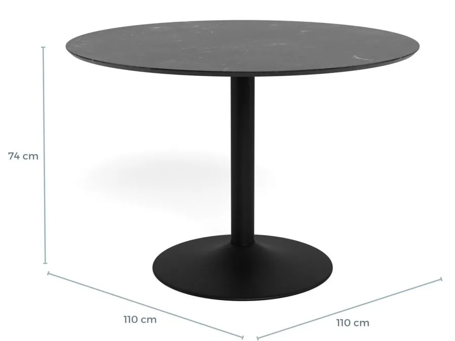 Stół okrągły IBIZA 110 cm - czarny marmur/czarny