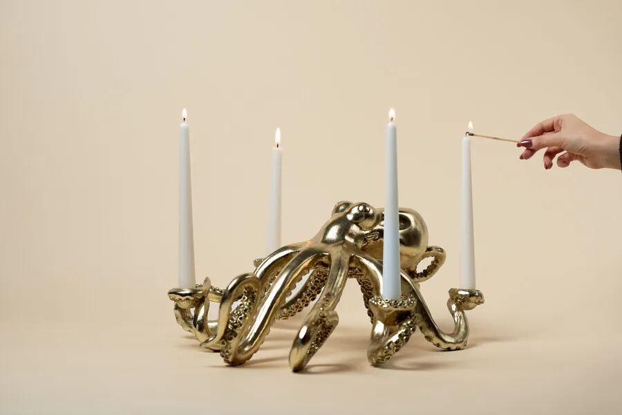 Figurka dekoracyjna/świecznik OCTOPUS 49 cm - złoty