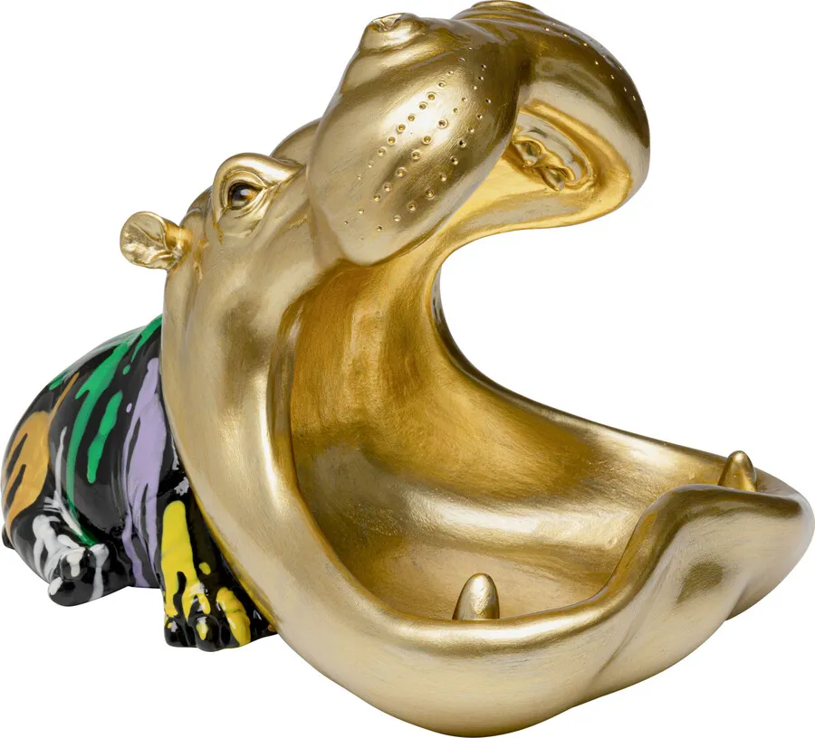 Figurka dekoracyjna HUNGRY HIPPO 31 cm - złoty/kolorowy