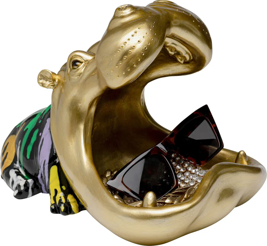 Figurka dekoracyjna HUNGRY HIPPO 31 cm - złoty/kolorowy