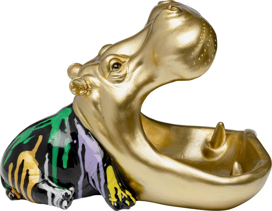 Figurka dekoracyjna HUNGRY HIPPO 31 cm - złoty/kolorowy
