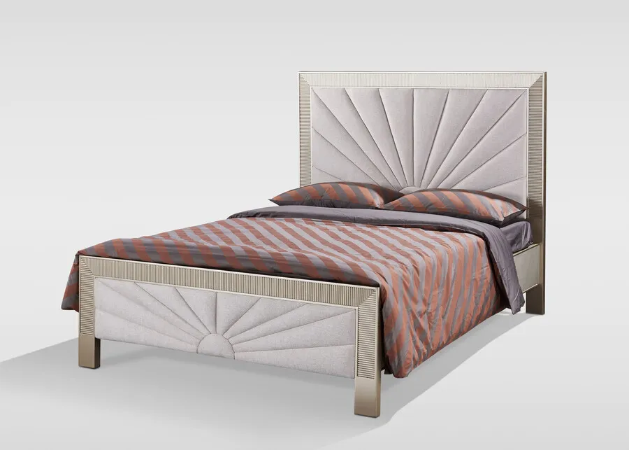 Łóżko STILIG Bedroom 160x200 - beżowy/szampańskie złoto