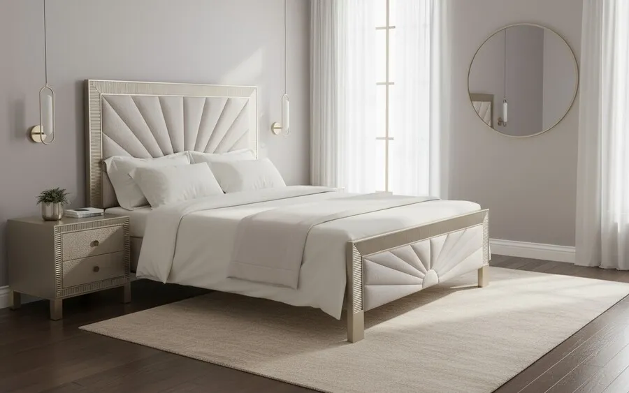 Łóżko STILIG Bedroom 160x200 - beżowy/szampańskie złoto