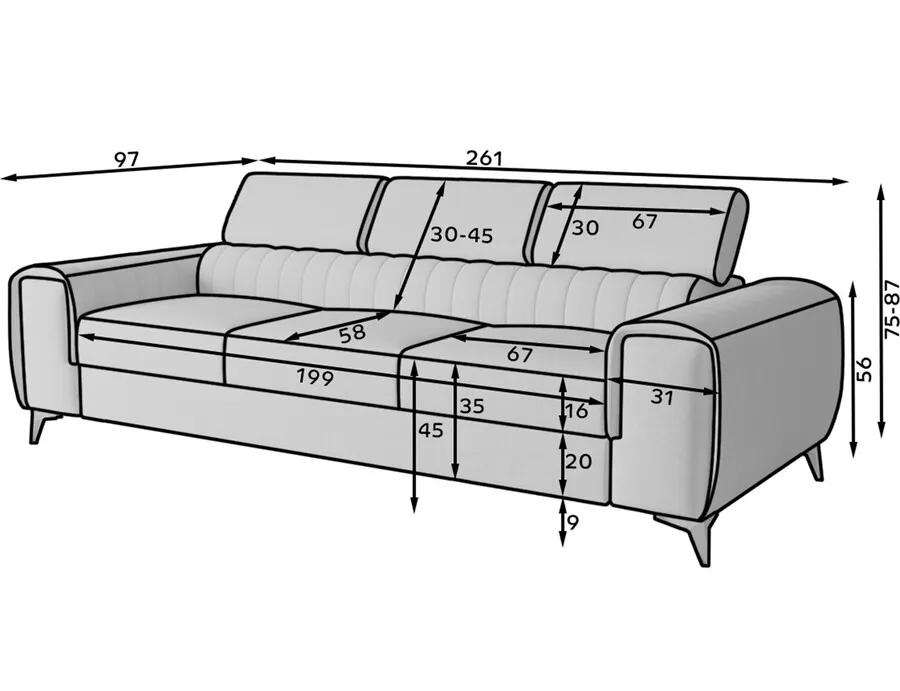 Sofa rozkładana 3-osobowa LAURENCE - tkanina Nube 45