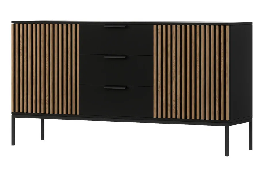 Komoda 2-drzwiowa z szufladami MEORATI - czarny/dąb artisan
