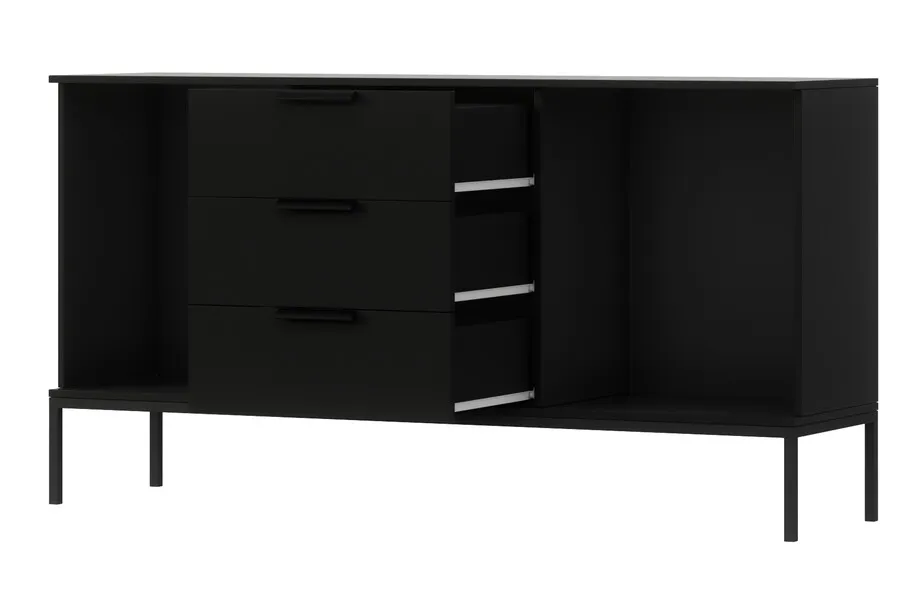 Komoda 2-drzwiowa z szufladami MEORATI - czarny/dąb artisan
