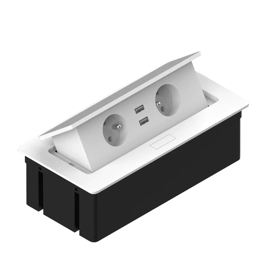 Przedłużacz biurkowy wpuszczany ELEKTRIMA KWADRO / 2x gniazdo z uziemieniem + 2x USB - biały