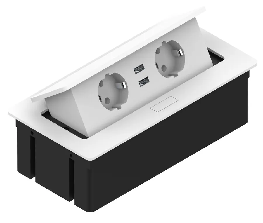 Przedłużacz biurkowy wpuszczany ELEKTRIMA KWADRO / 2x gniazdo z uziemieniem + 2x USB - biały