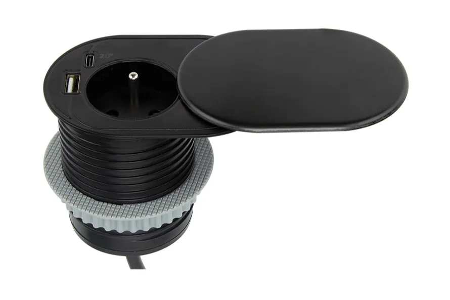 Przedłużacz biurkowy wpuszczany ELEKTRIMA SLIDER okrągły USB A+C - czarny