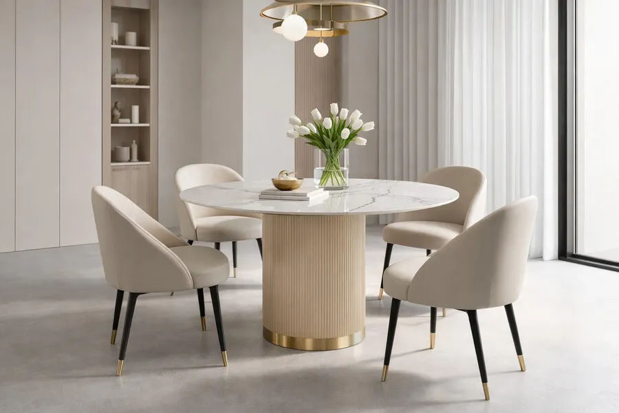 Stół okrągły STILIG 120 cm - biały/szampańskie złoto