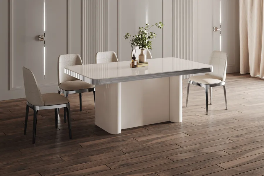 Stół rozkładany PORTOFINO GLAM 160/412x100 - wysoki połysk/biały/chrom