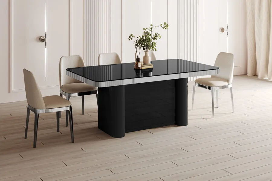 Stół rozkładany PORTOFINO GLAM 160/412x100 - wysoki połysk/biały/chrom