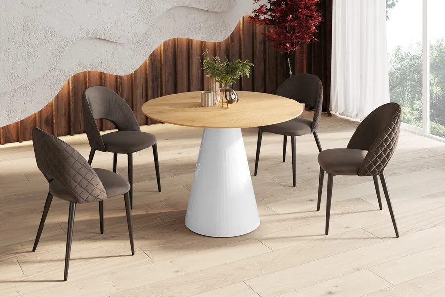 Stół okrągły PINETO GLAM 100 cm - matowy/biały/chrom