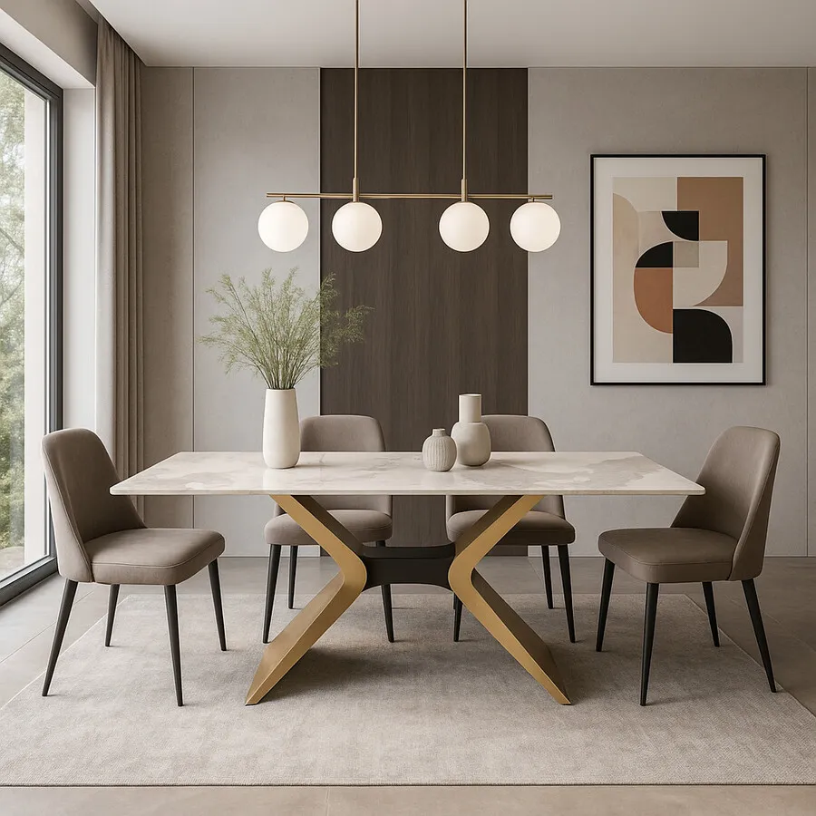 Stół z podstawą X MODIG M40 180x90 - biały marmur/złoty