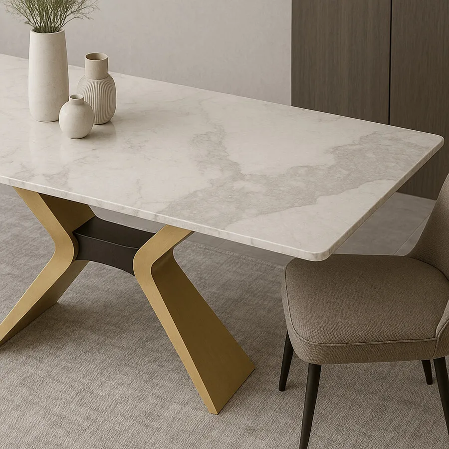 Stół z podstawą X MODIG M40 180x90 - biały marmur/złoty