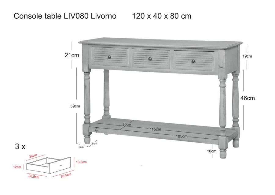 Konsola z półką i szufladami LIVORNO LIV080-W - biały