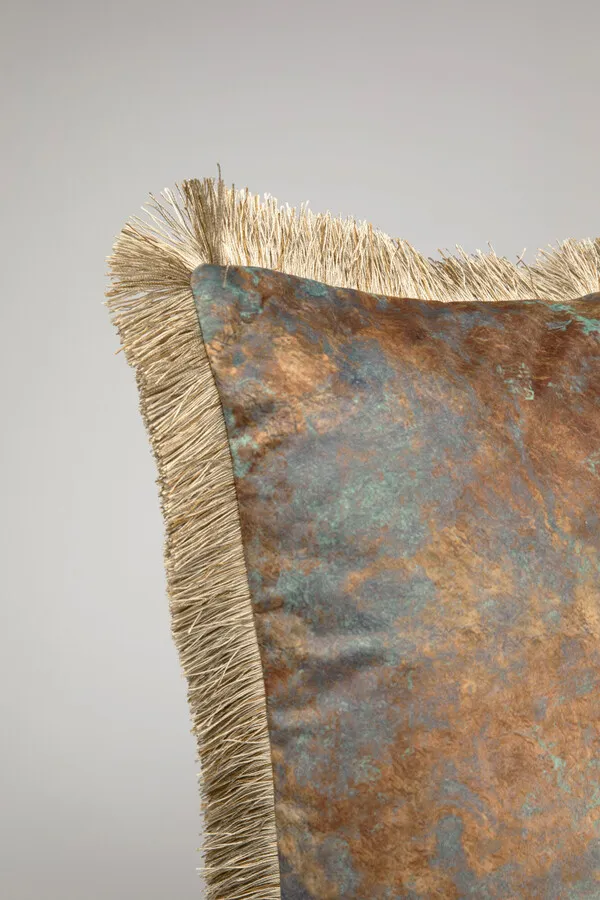 Poduszka dekoracyjna ANTIQUE FRINGE 55x55 - złoty/niebieski