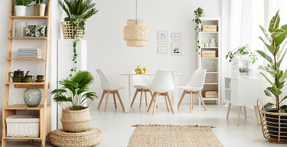 Salon z kuchnią w stylu skandynawskim